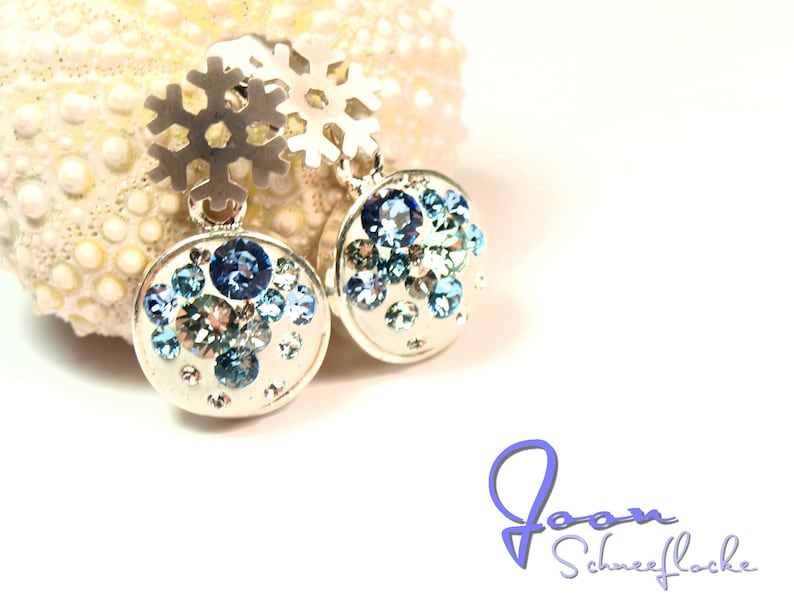 Snowflake rhodonated Ear studs 12mm dia with crystal chatons