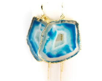 Earrings - druzy agate discs 14k galvani gold plated, 925 silver 14k gold plated Earwires