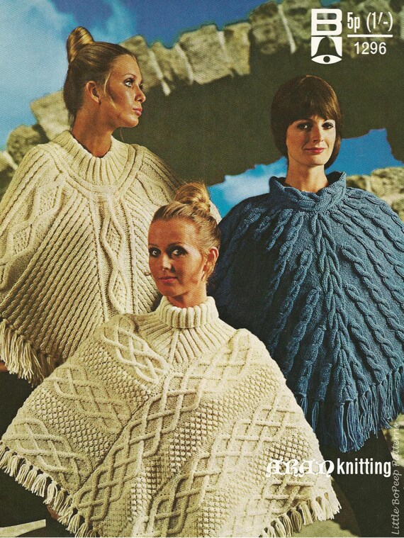 Ladies Aran Poncho Knitting Patterns 3 Designs Pdf Aran Knitting Pattern