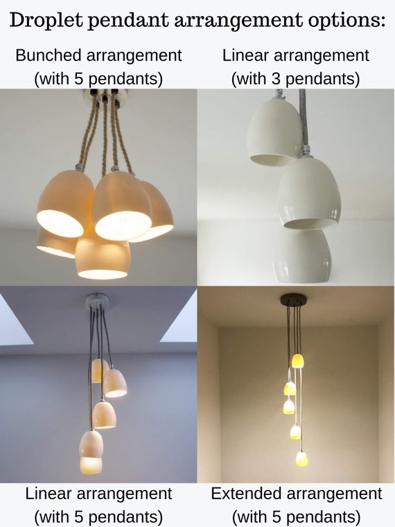 Porcelain 5 Pendant Droplet Light With Decorative Fabric Cord