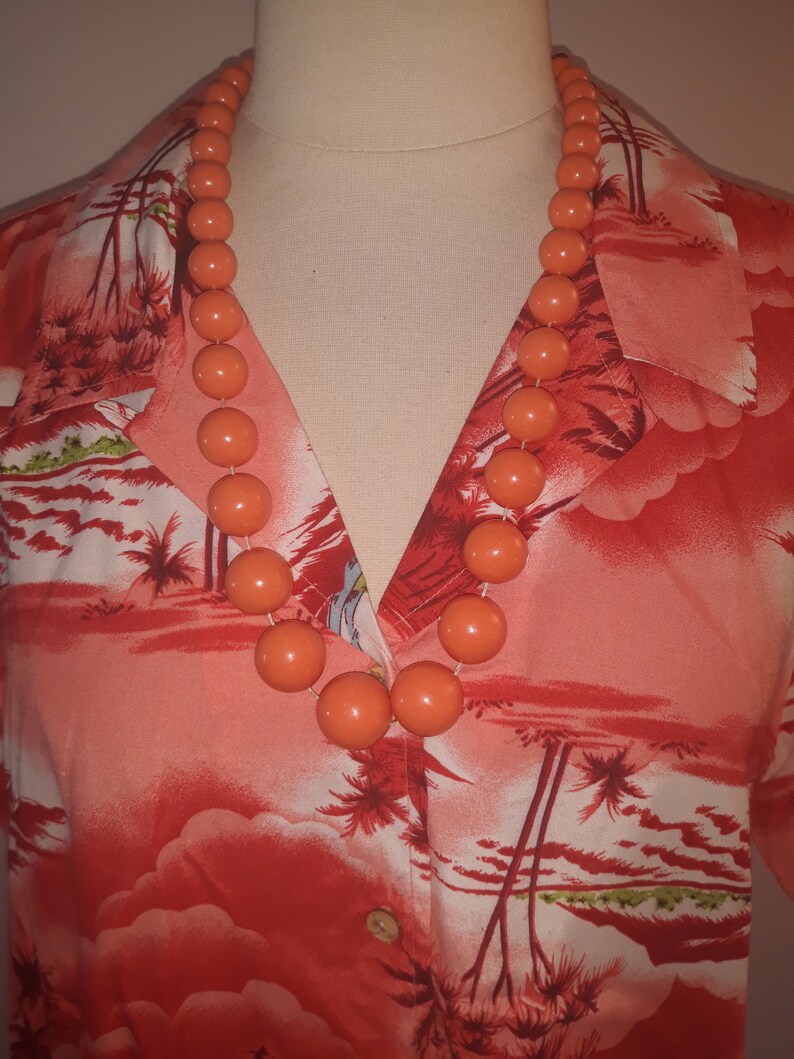 80s Gloria Vanderbilt tropical rayon button up ladies blouse beach party sz large orange reds greens