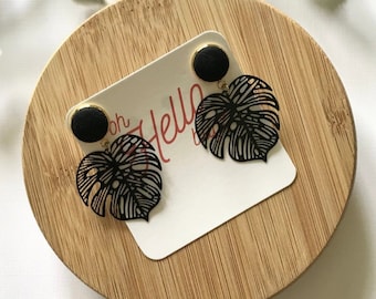 Plant Lover Earrings | Monstera Earrings | Black Monstera | Dangle Earrings | Monstera Leaf Earrings | Botanical Earrings | Large Earrings