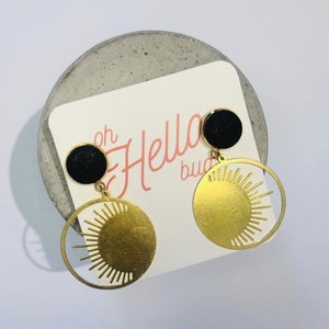 Sunshine Brass Hoops | Gold Sun Earrings | Sunburst | Celestial Jewellery | Modern Tribal Ethnic | Chic Jewelry |