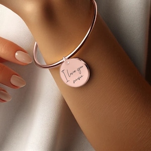 Brazalete de oro rosa personalizado escrito a mano, brazalete personalizado con mensaje oculto en la parte posterior, regalo del día de la madre, regalos para novias, regalos personalizados