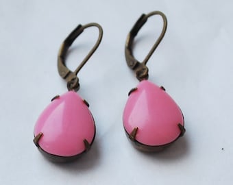 Roze Peardrop Bengelen oorbellen, verjaardagscadeaus voor haar, kerstcadeaus voor vrouwen, vintage stijl sieraden