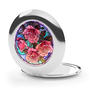 June Birth Month Rose Compact Mirror, Personalized Birth Flower Floral Compact Makeup Mirror, Bridesmaid Gift, Custom Pocket Mirror