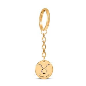 Custom Zodiac Sign Keychain Gift, Engraved Personalized Gold Zodiac Keychain, Horoscope Birthday Gifts, Zodiac Jewellery Gifts For Her, Him