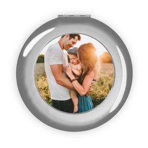 Espejo compacto de viaje con foto familiar personalizada, regalo de retrato familiar para mamás, espejo de maquillaje portátil, regalo para el primer día de la madre.