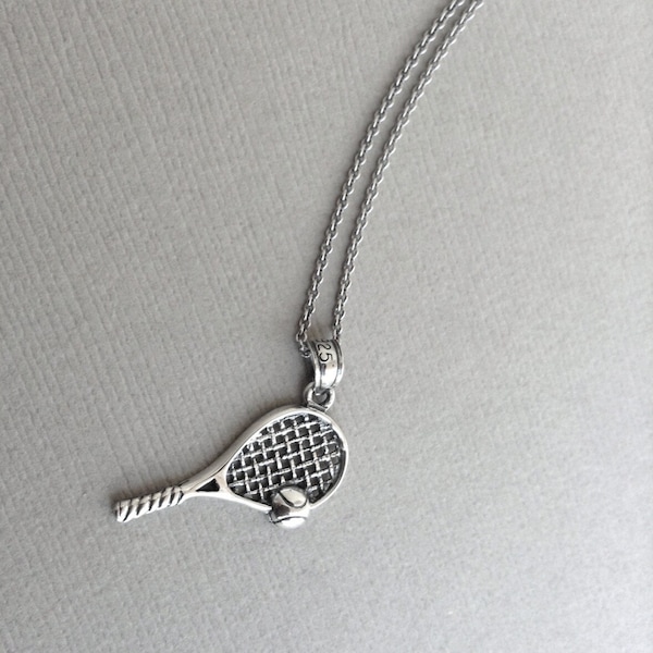 Tennisracket ketting in sterling zilver, tennisracket sieraden, sport sieraden, tennis team cadeau