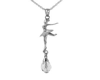Ballerina Necklace in Sterling Silver with Swarovski Crystal Teardrop,Birthstone Jewelry, Dance Jewelry,Ballerina Jewelry,Dance Recital Gift