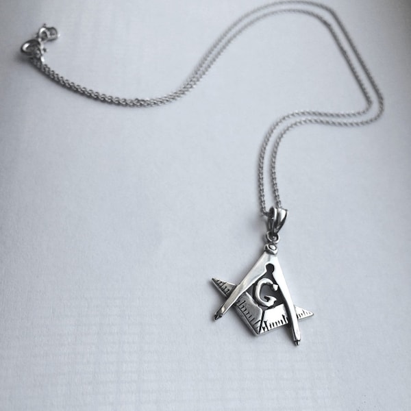 Mason Pendant Necklace in Sterling Silver, Mason Jewelry, Masonic Symbol Jewelry