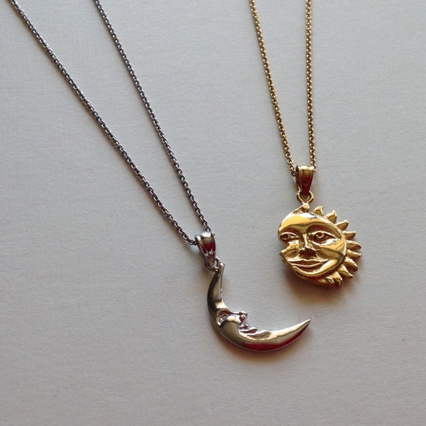 Sonne & Mond 2 Halsketten-Set aus Sterlingsilber (14 Karat Gelbgold plattierte Sonne und rhodinierter Mond), Freundschaftshalskette, Sonnen- und Mondschmuck