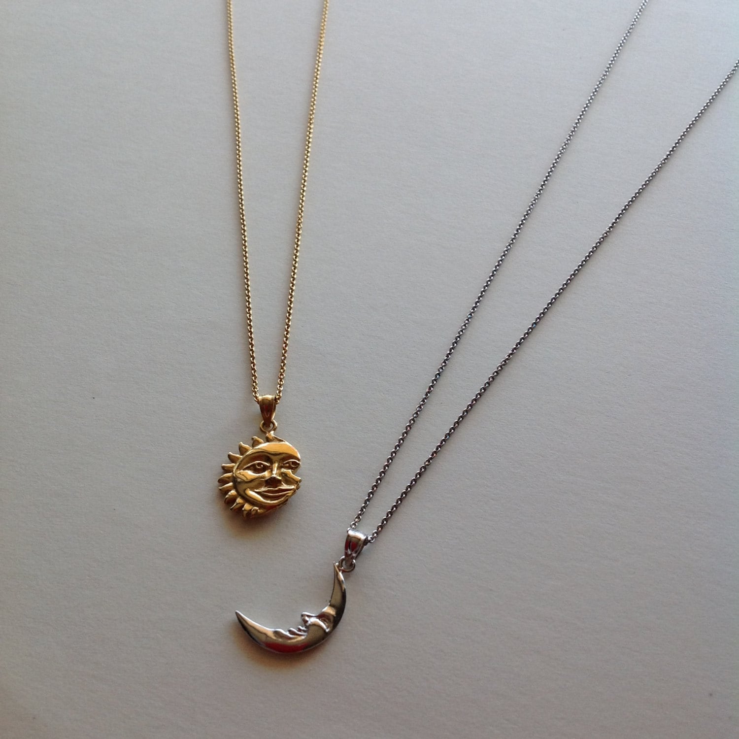 Sun & Moon 2 Necklace Set in Sterling Silver (14K Yellow