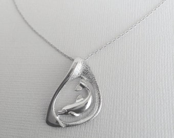 Angelic Dolphin Necklace in Sterling Silver, Dolphin Jewelry