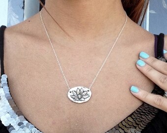 Lotus Flower Necklace with (Enlightenment Inscription), Lotus Jewelry, Yoga Jewelry