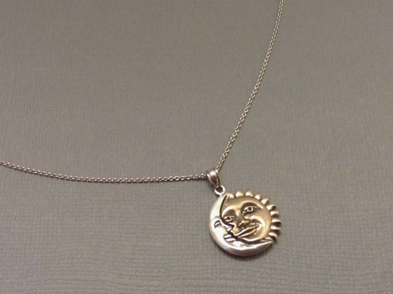 Collana Sole E Luna In Argento 925 Con Diamanti Creati In Laboratorio 0.1 Ct Bicolore 18+2 Pollici