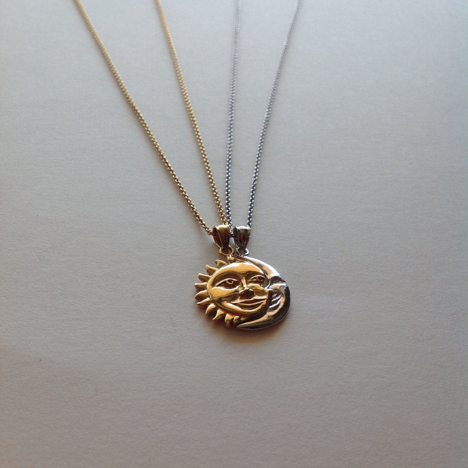 Sun & Moon 2 Necklace Set in Sterling Silver (14K Yellow