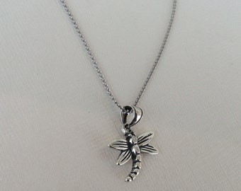 Tiny Dragonfly Necklace in Sterling Silver