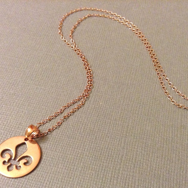 Fleur De Lis Necklace in Sterling Silver (Matte Finish- Rose Gold Plating), Fleur De Lis Jewelry