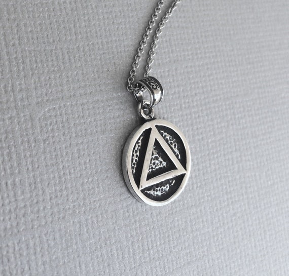 Triangle Necklace in Sterling Silver Recovery Jewelry Sobriety Necklace AA Symbol Charm Pendant. Etsy