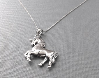 Unique Unicorn Necklace in Sterling Silver, Unicorn Jewelry