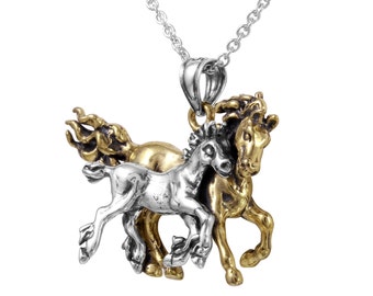 Arabian Horse Necklace in 925 Sterling Silver & Bronze . 3D two tone combination  Horse and Pony pendant, Horse Jewelry, Equestrian Jewelry.