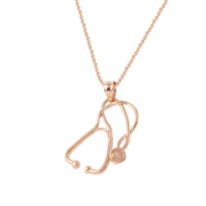 May include: A rose gold necklace with a stethoscope pendant. The stethoscope is a medical symbol and is a popular gift for doctors, nurses, and other healthcare professionals.