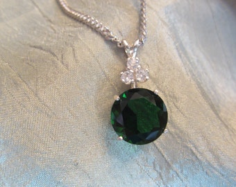 Deep Green 12mm Round Accented Created Topaz