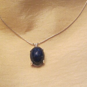 Afganiston Lapis Oval Cabochon Pendant with Silver chain. image 2