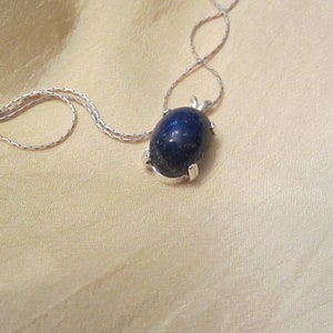 Afganiston Lapis Oval Cabochon Pendant with Silver chain. image 1