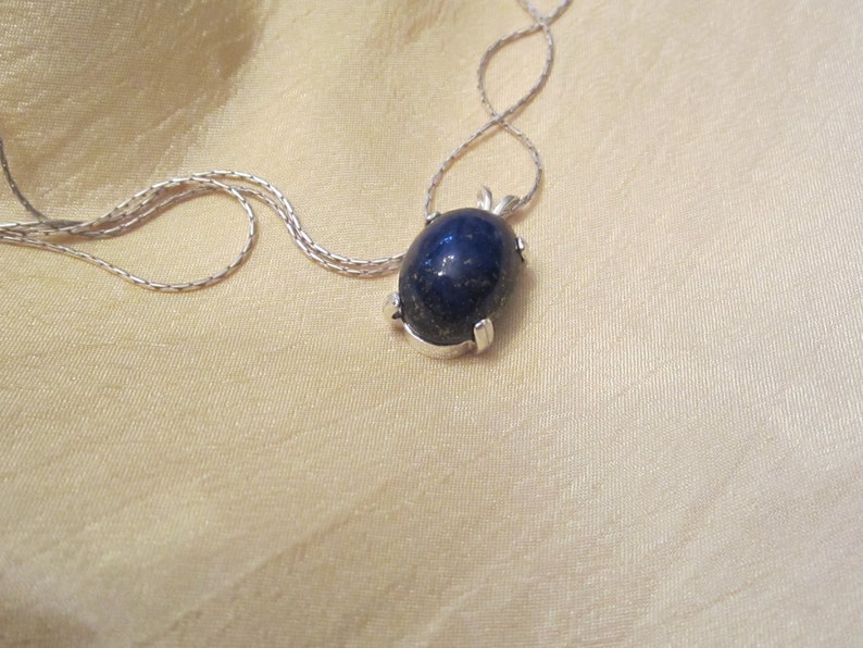 Afganiston Lapis Oval Cabochon Pendant with Silver chain. image 1