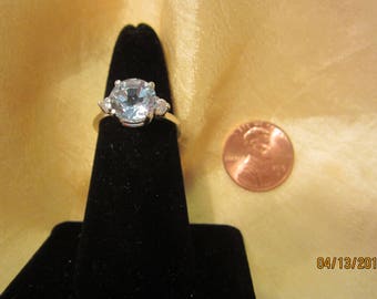 Natural Round Blue Topaz Accented Ring Size 7