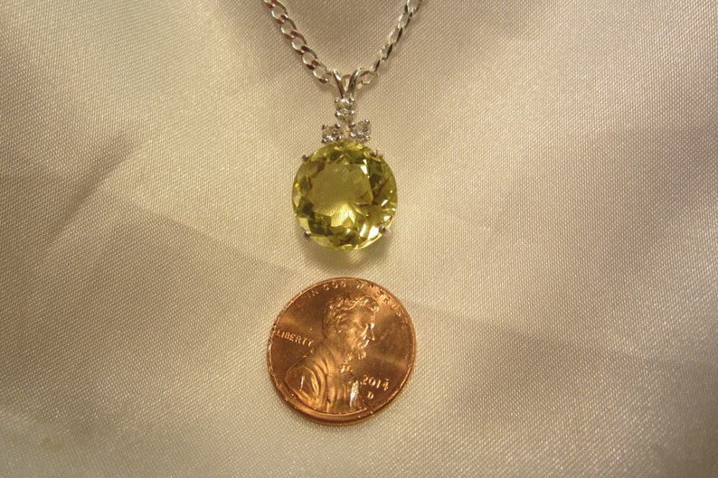 Round Sparkling AAA Green/Gold Lemon Quartz Accented Pendant image 1