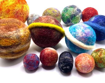Medium Sized Solar System set in a Bag • Needle Felted Wool Sculptures • Montessori • Waldorf • Homeschooling • stem • nasa • Space Art •
