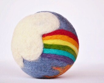 Rainbow Ball Art Toy, needle Felted, wool, ooak, cheerful, nursery, classroom, office by wooly topic