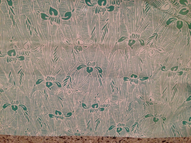Semi-Sheer Cotton Fabric with Green Leaves,Stems on a Cream Background 45 Wide 3 18 Yards Vintage Soft