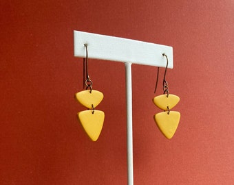 Handmade Pebble Polymer Clay Earrings - Mustard