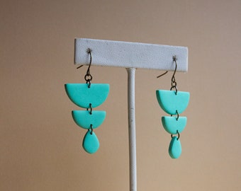 Handmade Turquoise Semi-circle Polymer Clay Earrings