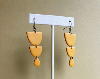 Handmade Semi-circle Polymer Clay Earrings - Mustard