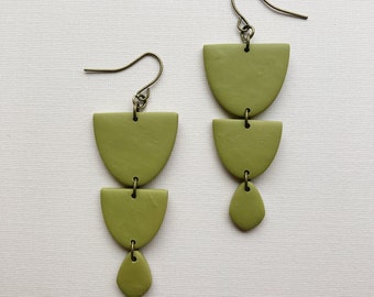 Handmade Semi-circle Polymer Clay Earrings - Olive