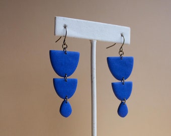 Handmade Semi-circle Polymer Clay Earrings - Deep Blue