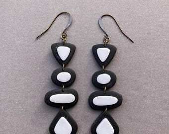 Abstract Black and White Pebble Earrings