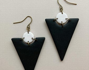 Black and White Triangular Polymer Clay Earrings