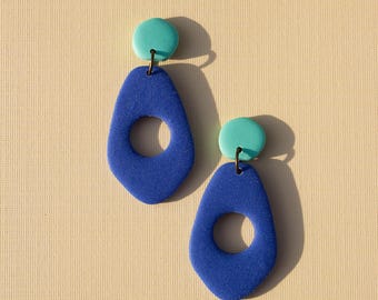 Abstract Blue Polymer Clay Earrings