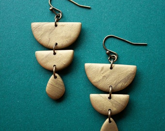 Handmade Gold Semi-circle Polymer Clay Earrings