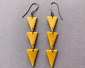 Handmade Mustard Triangle Polymer Clay Earrings