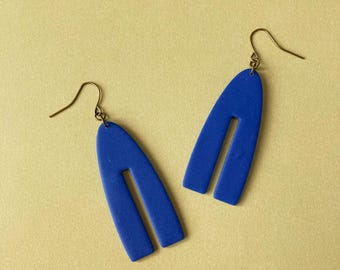 Handmade Blue Arch Polymer Clay Earrings