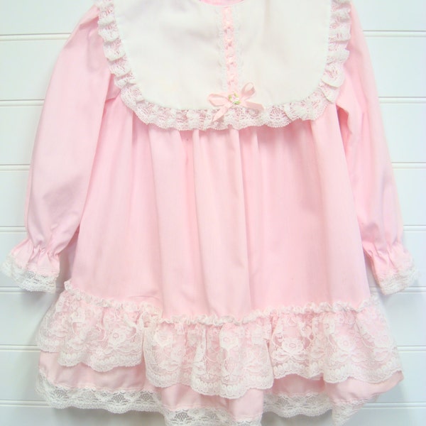 Vintage toddler clothes, Toddler Girl Dress, Pink Toddler Dress, Lace and Satin Accents. #