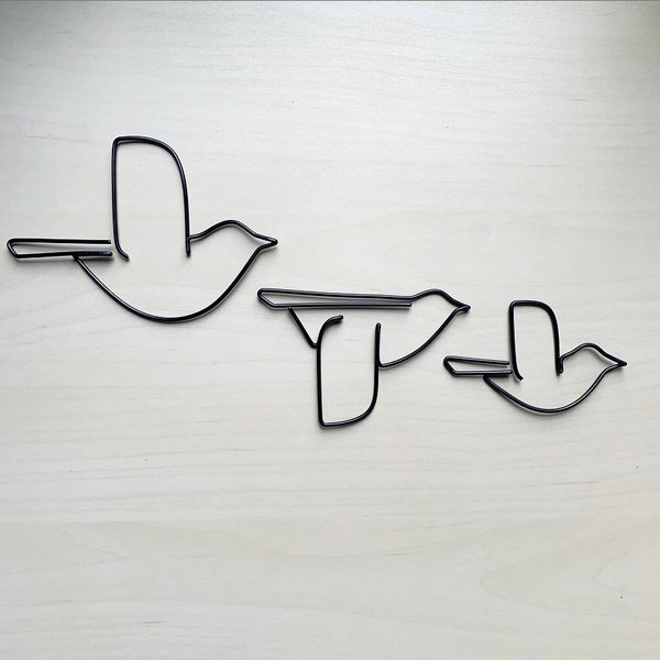 Handmade (black pictured) flying birds, set of 3. Wire art, wall art, scandi, wall sign, wall decor.