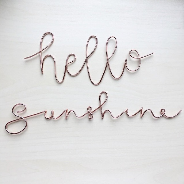 Handmade (rose gold pictured) 'hello sunshine' wall sign, fun, garden sign, bbq, summer, sunshine, party, wedding, house party.